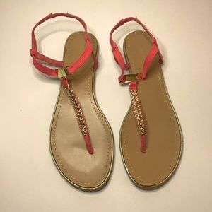 Madden Girl  Orange Rhinestone T-Strap Sandal  9